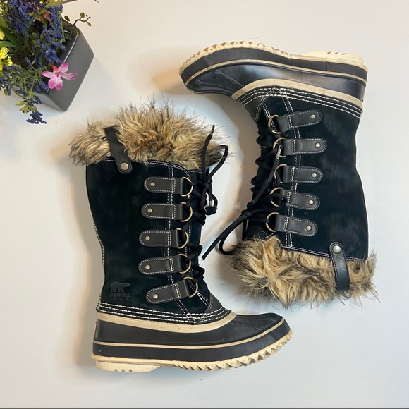 Sorel Shoes - Sorel Black w/ Fur Winter Waterproof Snow Boots 6